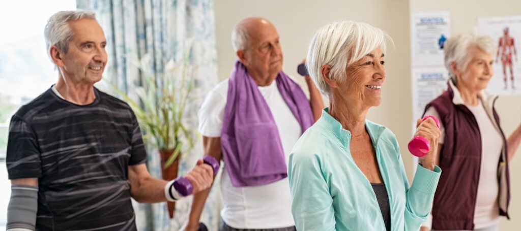 Older people at a workout class